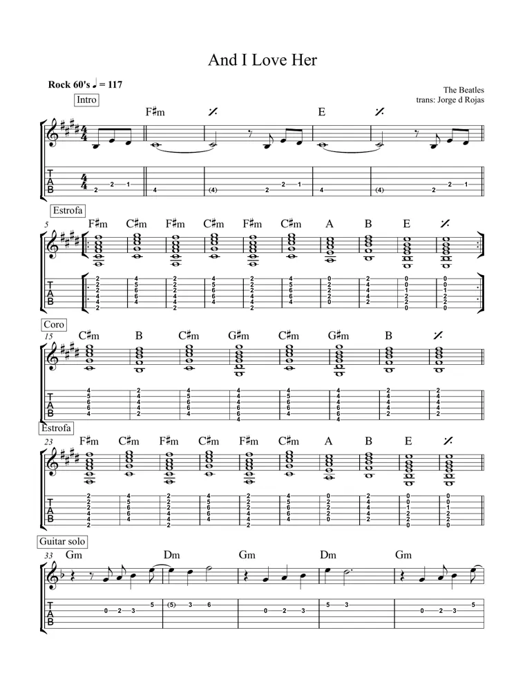Partitura de And I Love Her