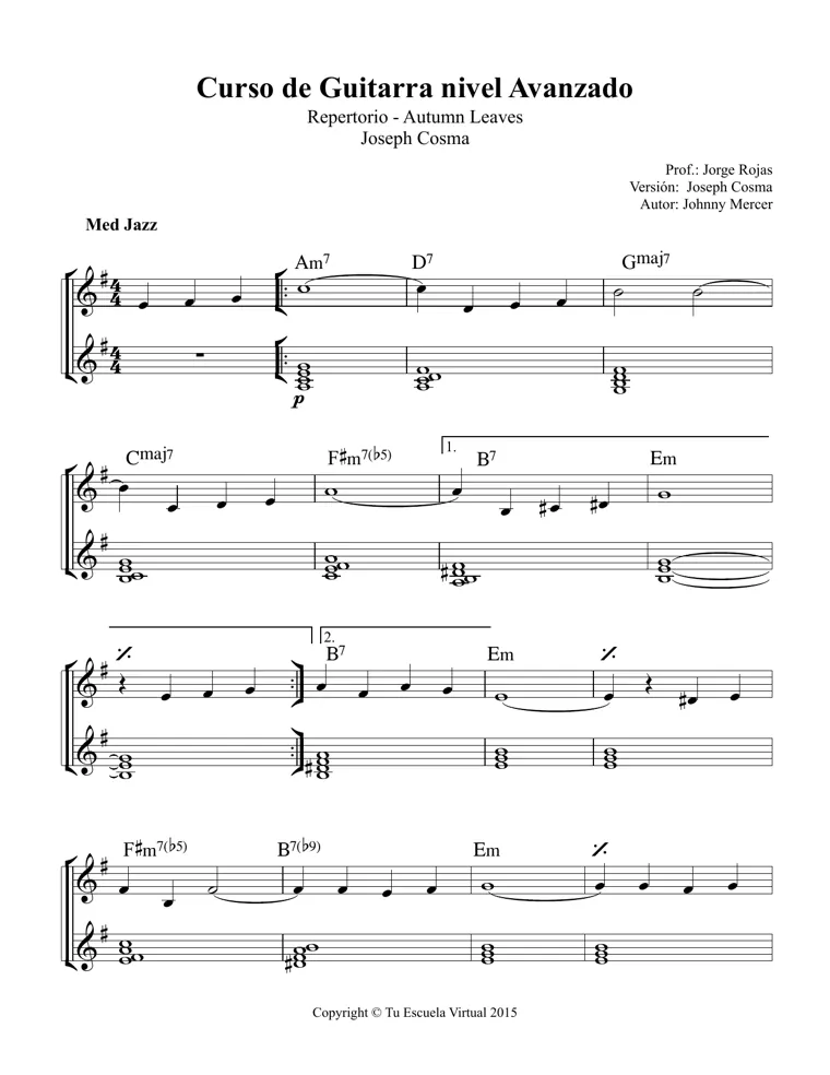 Partitura de Autumn Leaves