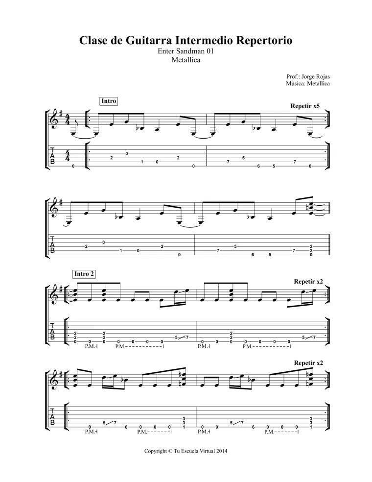 Partitura de Enter Sandman